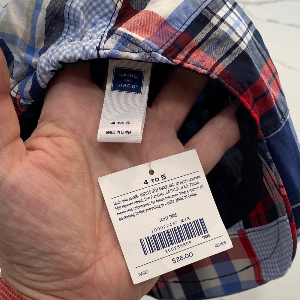 🆕 Janie and Jack Red and Blue Plaid Hat - Picture 2 of 5